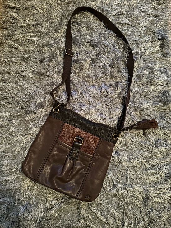The Sak Handbags - The Sak Brown Leather Crossbody Messenger Bag with Textured Panel